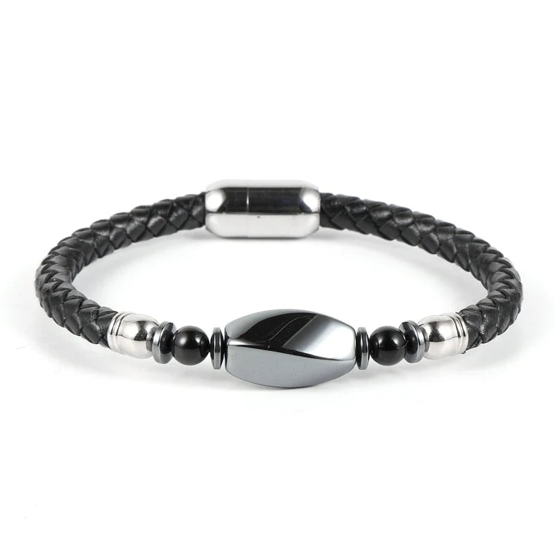 Bracelet en Cuir Tressé & Hématite