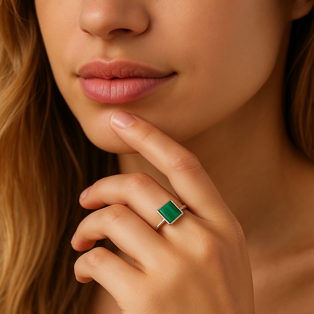 Bague Minimaliste Ajustable en Malachite