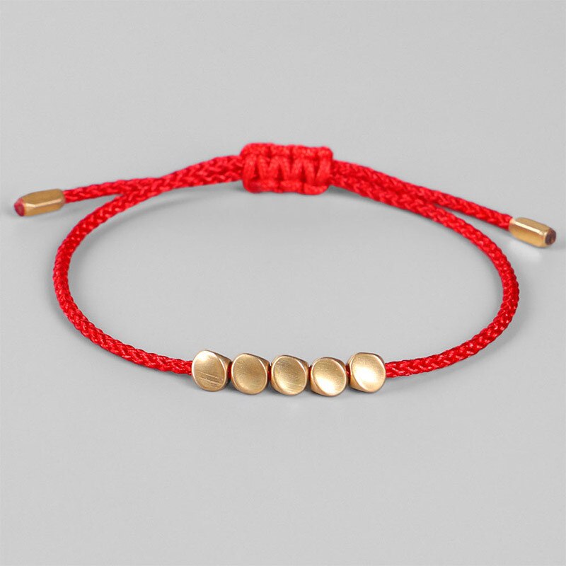 Bracelets Bouddhistes "Porte-Bonheur" Rouge & Noir avec Perles en Cuivre