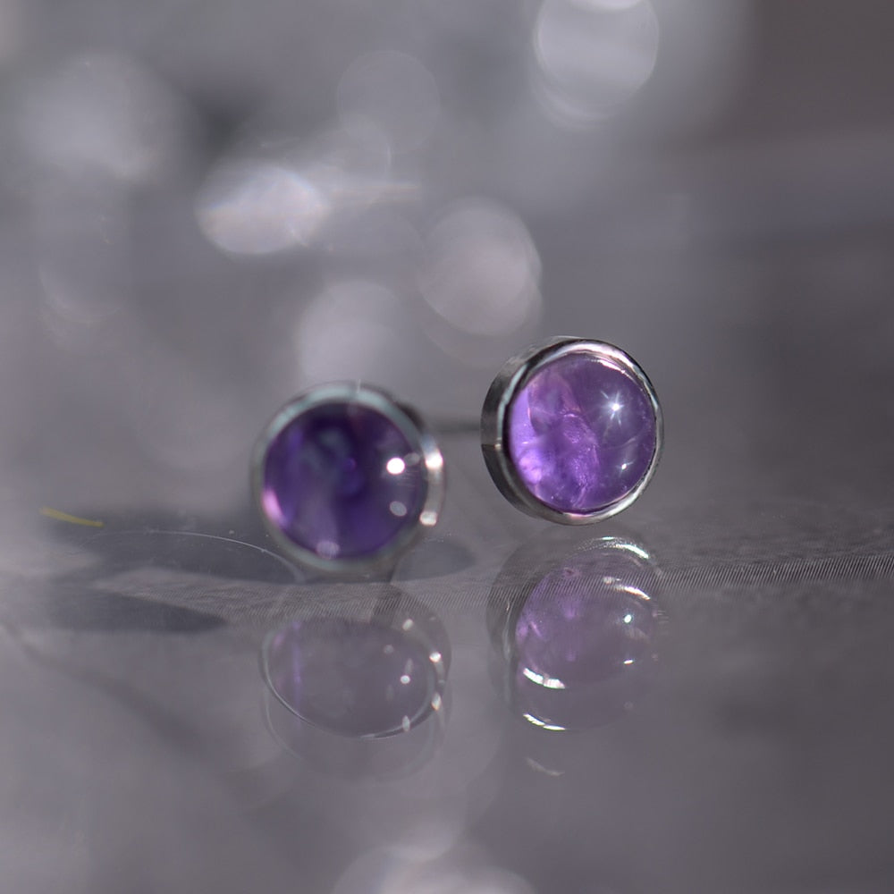 Boucles d'Oreilles Clous en Améthyste & Argent