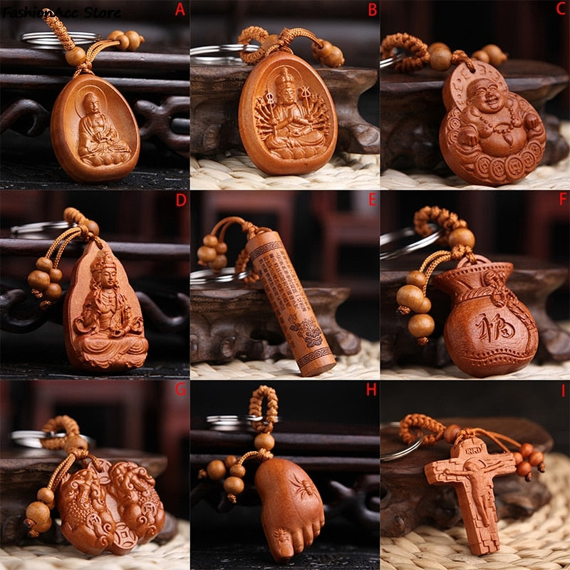 Porte clés Bouddha en bois de Rose