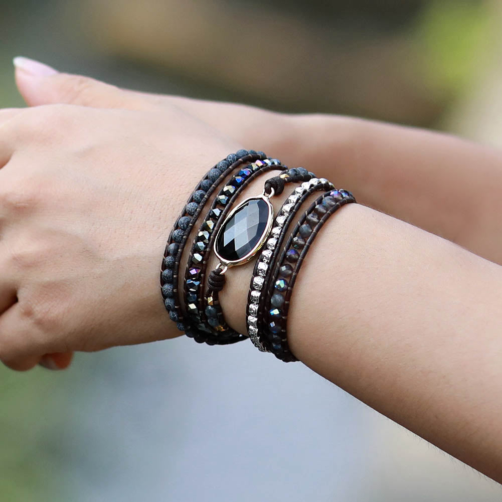 Bracelet Wrap "Ancrage & Sécurité" en Onyx Noir