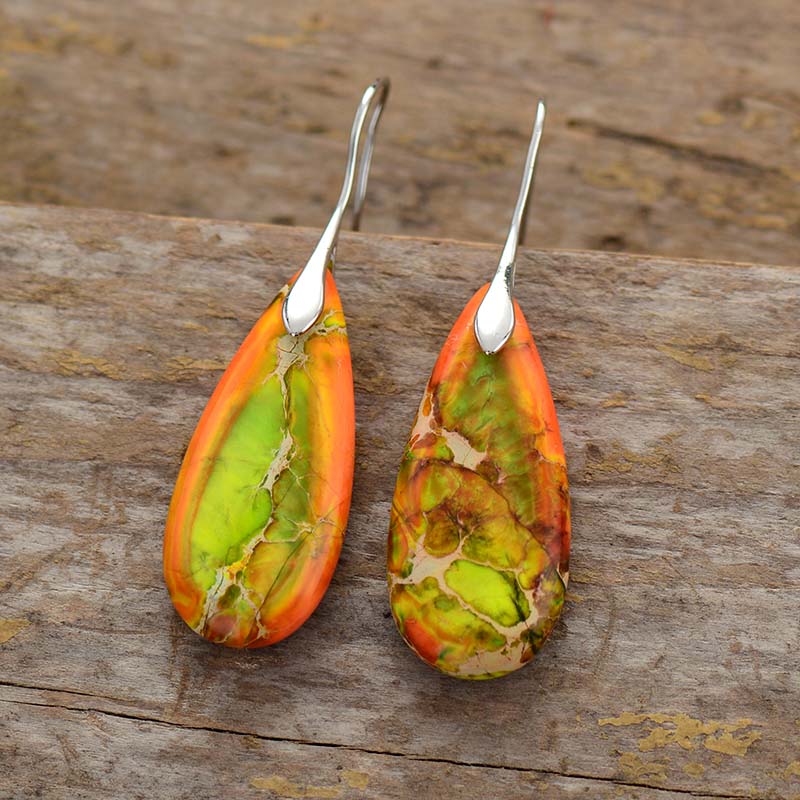 Boucles d'Oreilles Larmes en Jaspe orange
