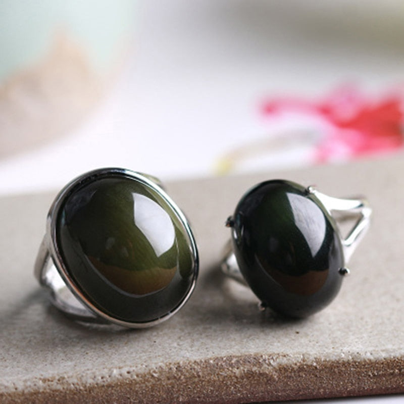 Bague en Obsidienne "Guérison de L'Âme" en Obsidienne Œil Céleste & Argent