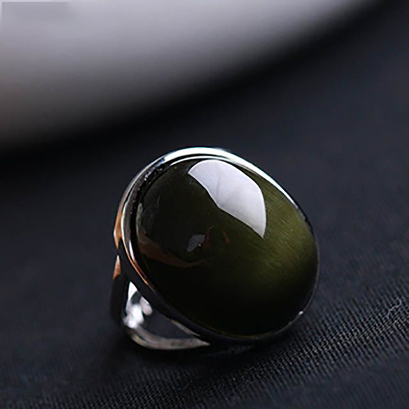 Bague en Obsidienne "Guérison de L'Âme" en Obsidienne Œil Céleste & Argent