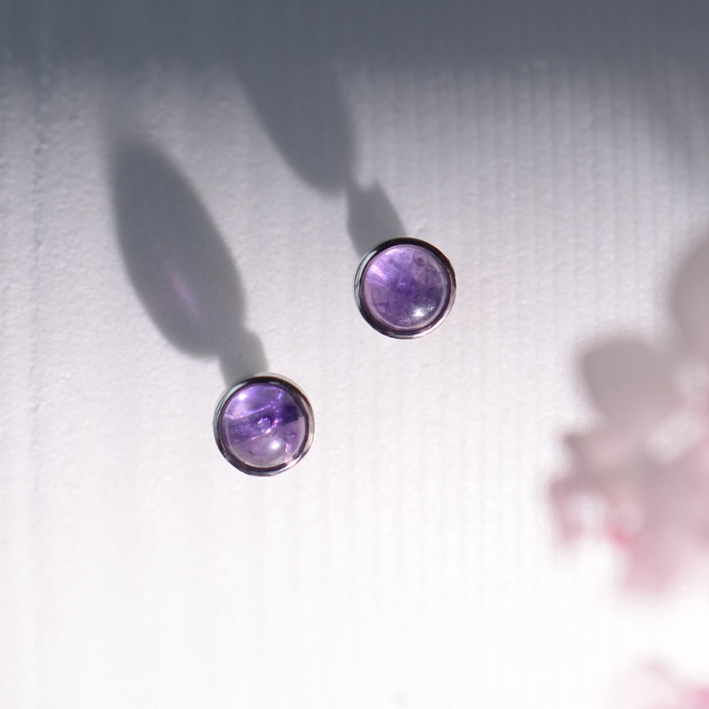 Boucles d'Oreilles Clous en Améthyste & Argent