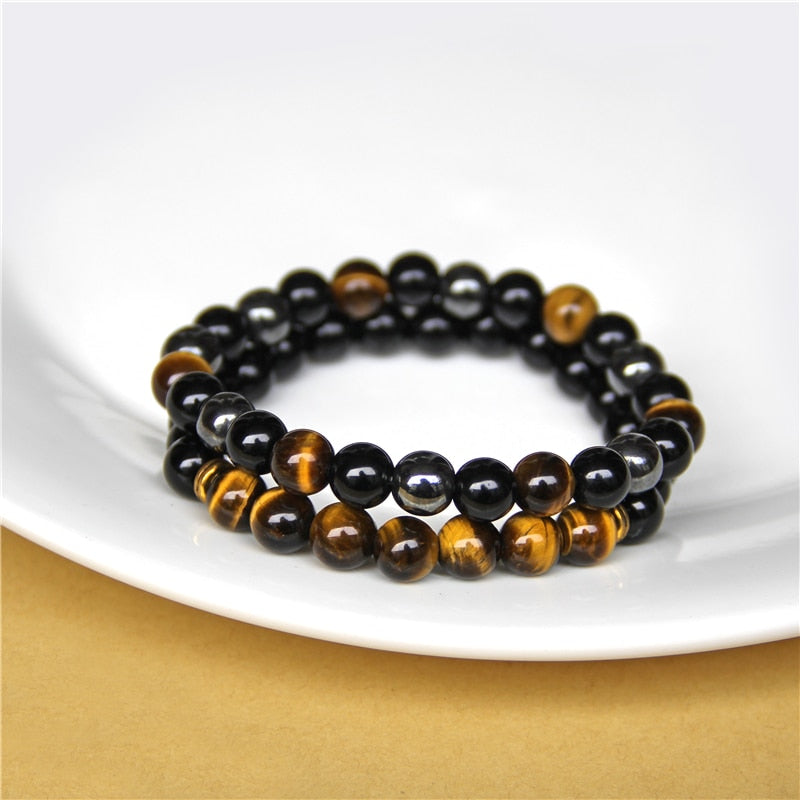 Duo de Bracelets "Protection" en Oeil de Tigre, Hématite & Onyx