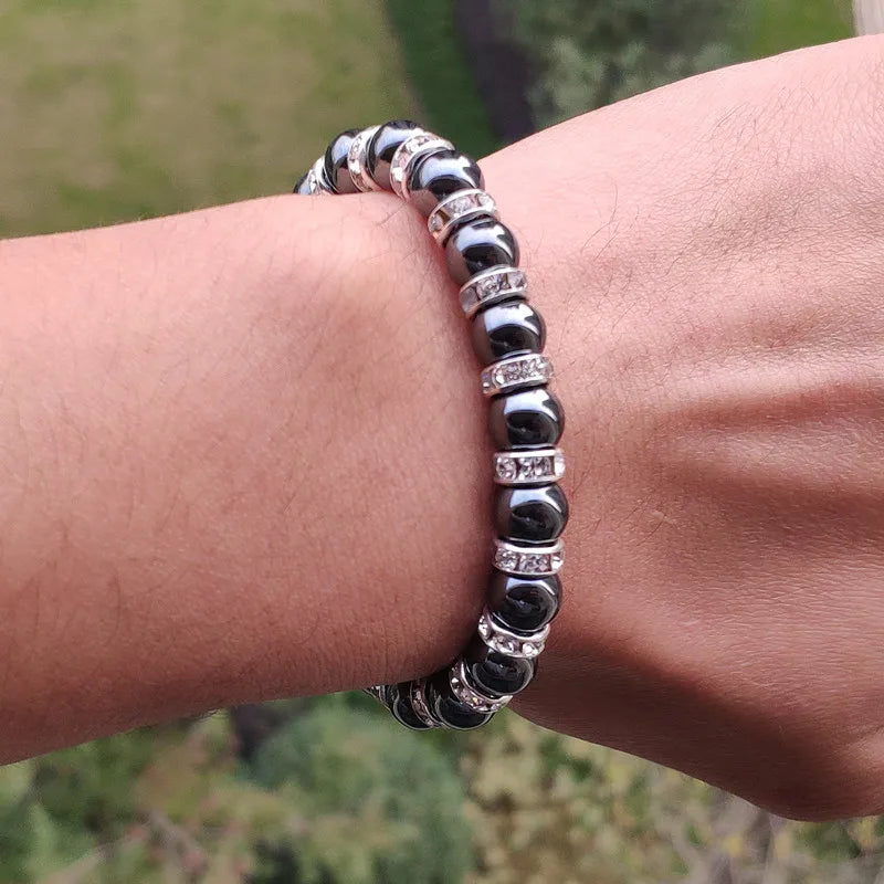 Bracelet «Purification et Vitalité» en Hématites et Cristal autrichien