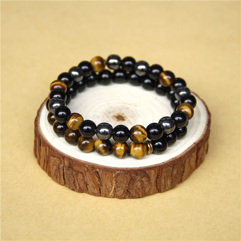 Duo de Bracelets "Protection" en Oeil de Tigre, Hématite & Onyx