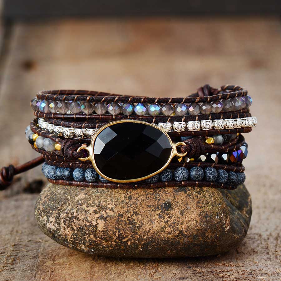 Bracelet Wrap "Ancrage & Sécurité" en Onyx Noir