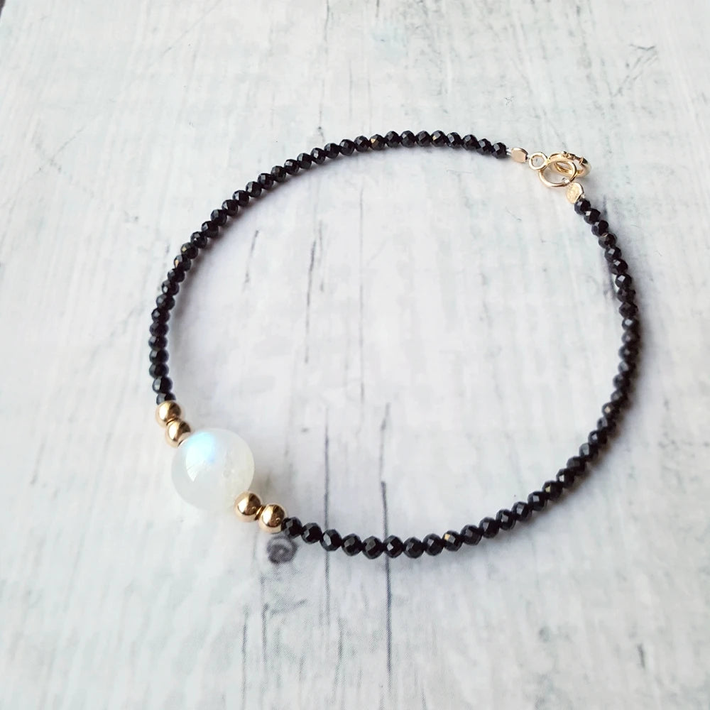 Bracelet "Ancrage & Lumière" en Spinelle & Péristérite (Labradorite Blanche)