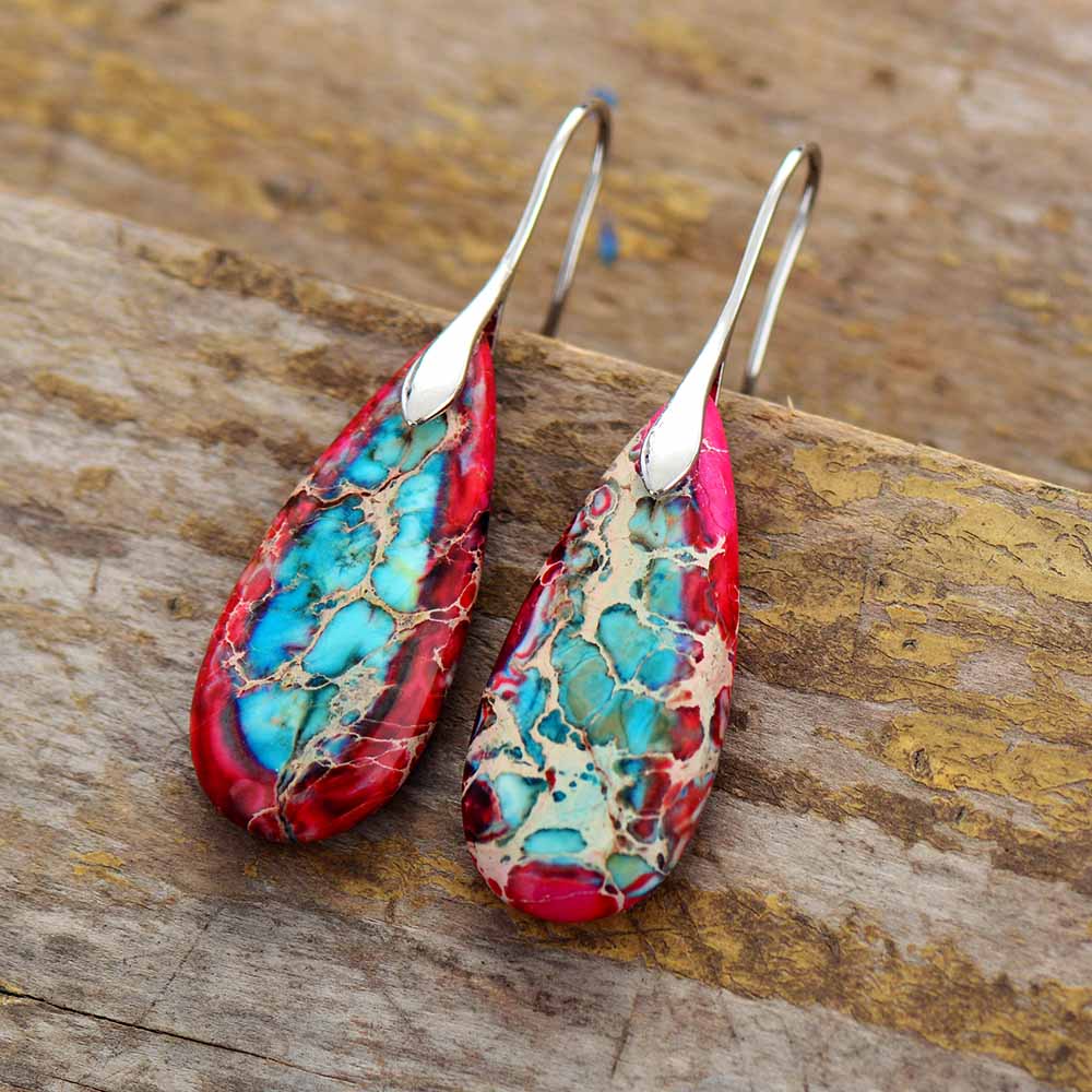 Boucles d'Oreilles Larmes en Jaspe Rouge