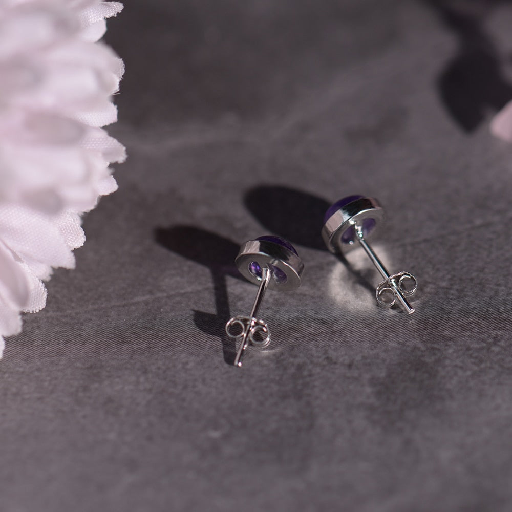Boucles d'Oreilles Clous en Améthyste & Argent