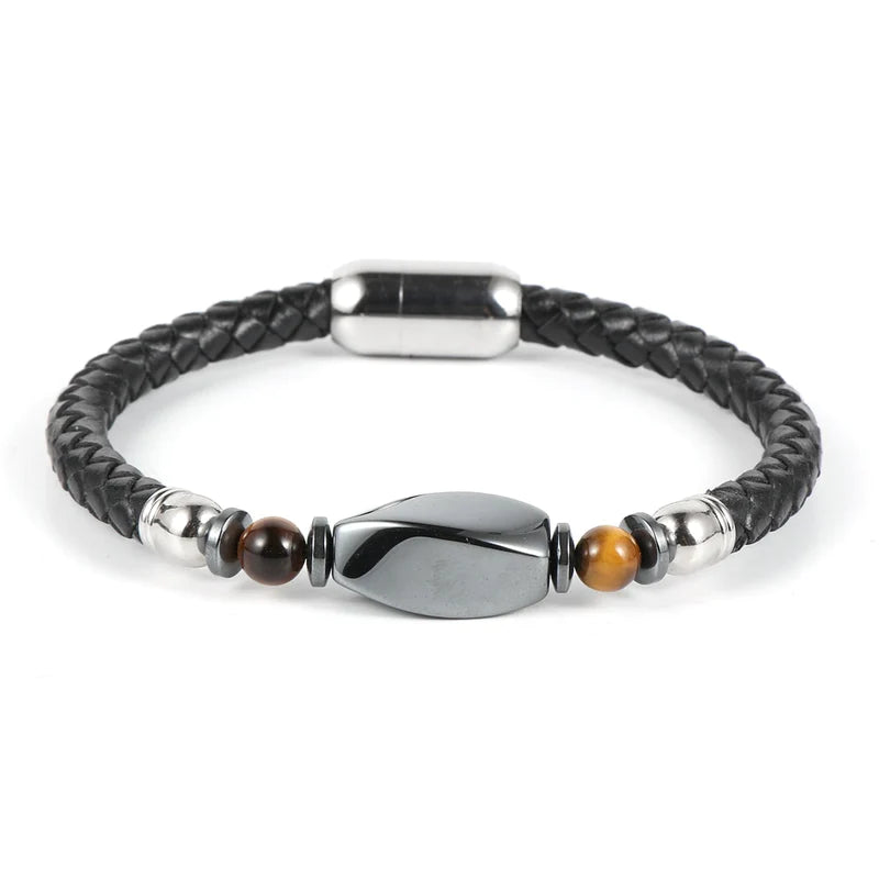 Bracelet en Cuir Tressé & Hématite