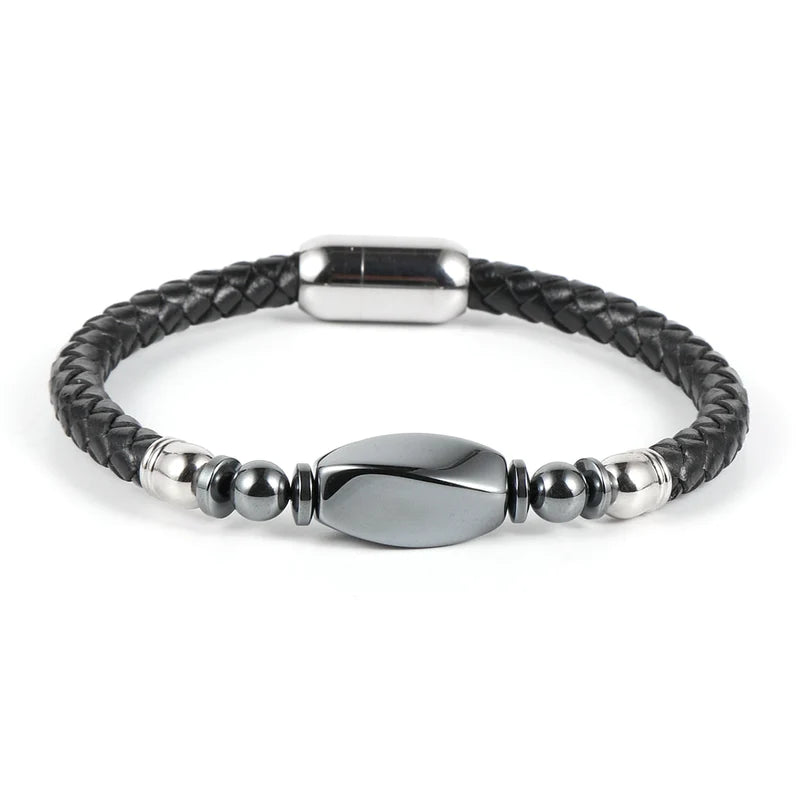 Bracelet en Cuir Tressé & Hématite