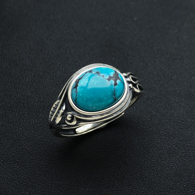 Bague Ajustable "Sensibilité" en Aigue-Marine & Argent