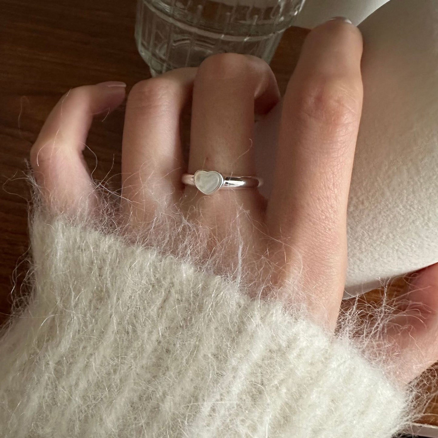 Bague Ajustable Coeur en Pierre de Lune
