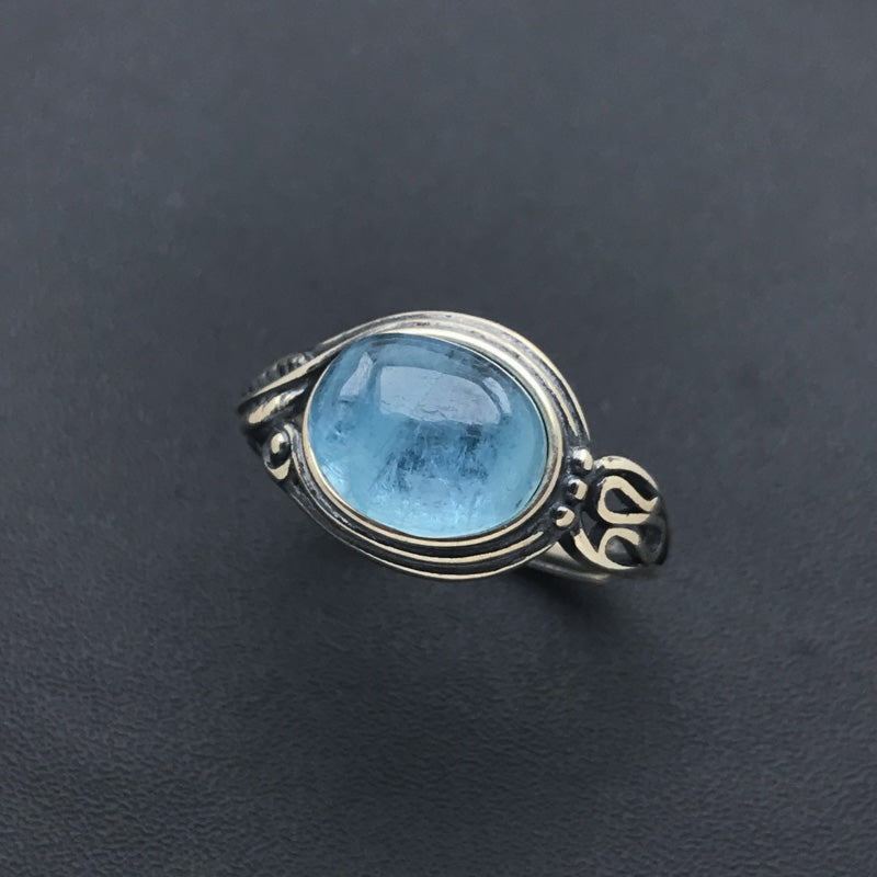 Bague Ajustable "Sensibilité" en Aigue-Marine & Argent