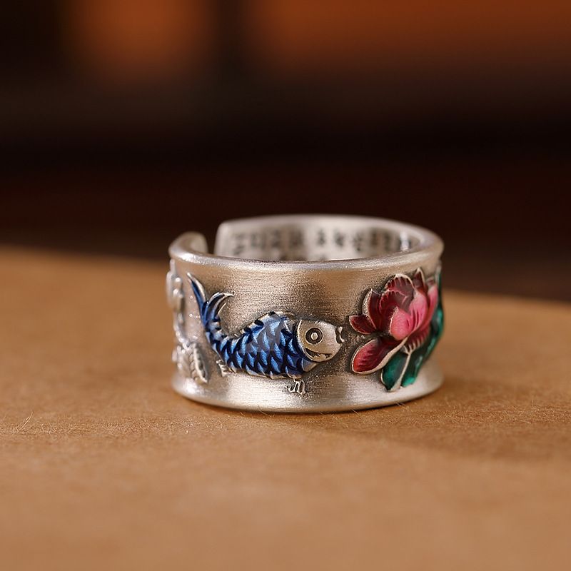 Bagues bouddhistes anneaux ouverts sutra en argent Sterling