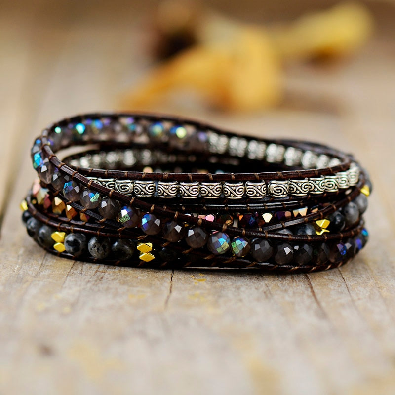 Bracelet Wrap "Ancrage & Sécurité" en Onyx Noir