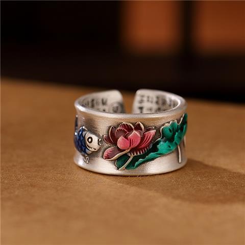 Bagues bouddhistes anneaux ouverts sutra en argent Sterling