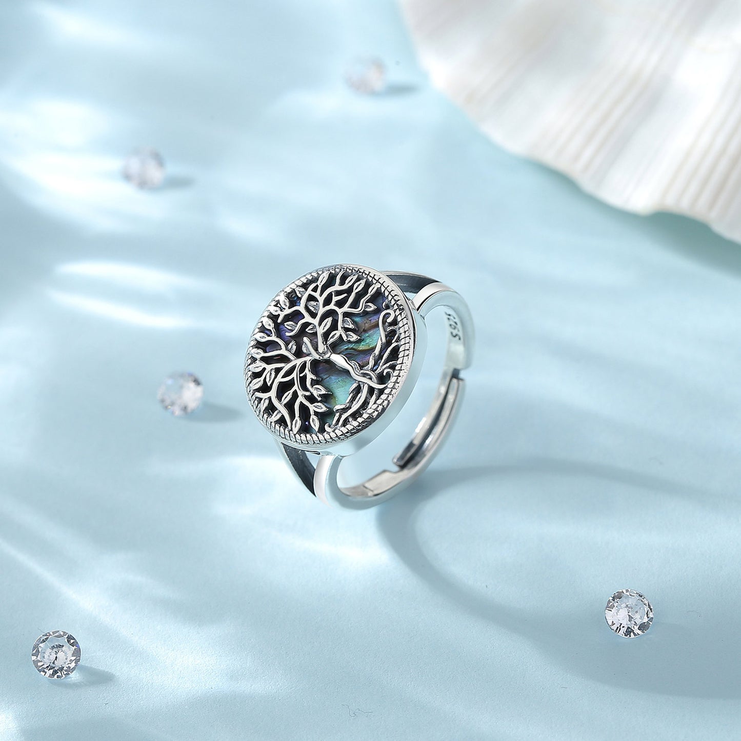Bague Ajustable "Arbre de Vie" en Nacre