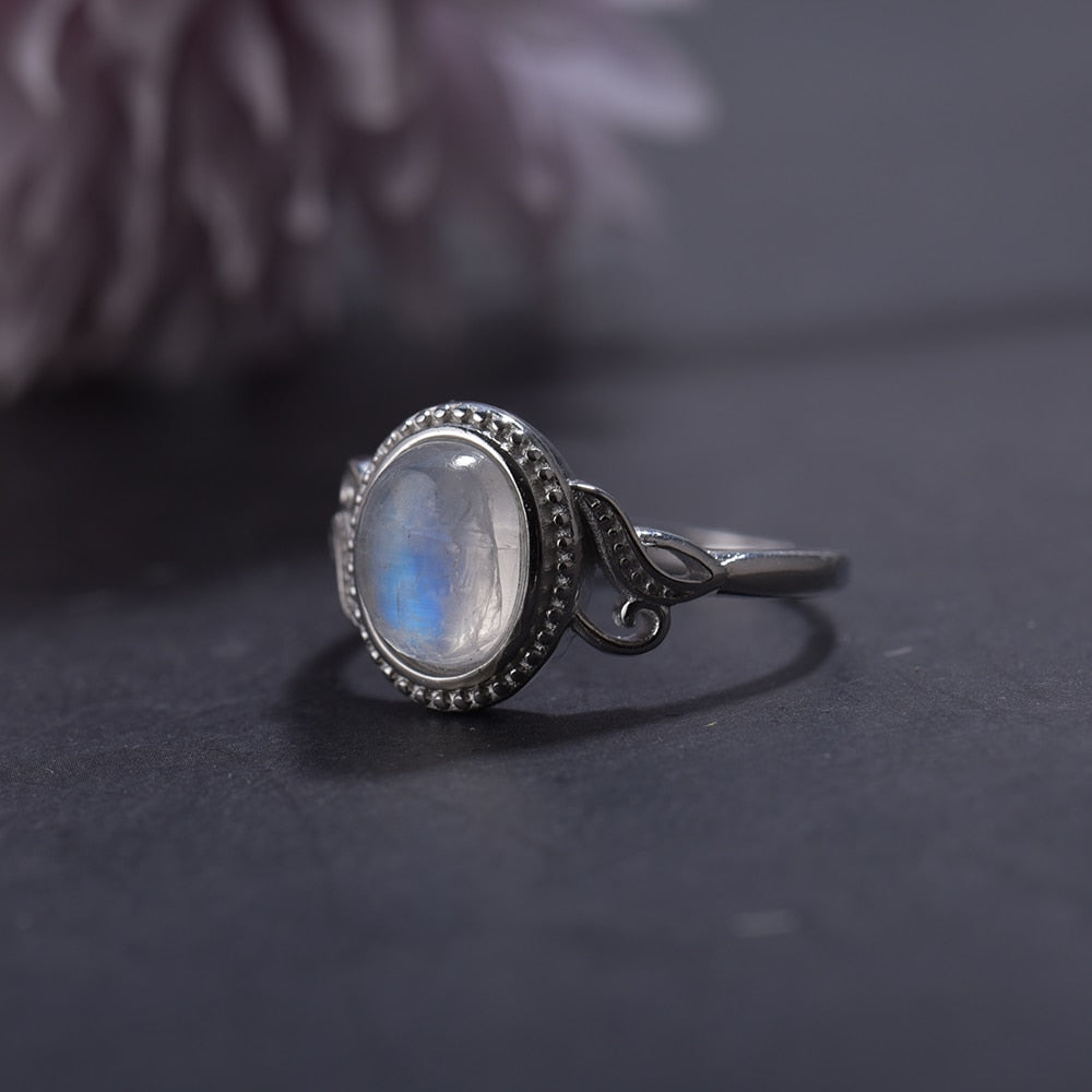 Bague Ajustable "Élégance" en Labradorite Blanche & Argent