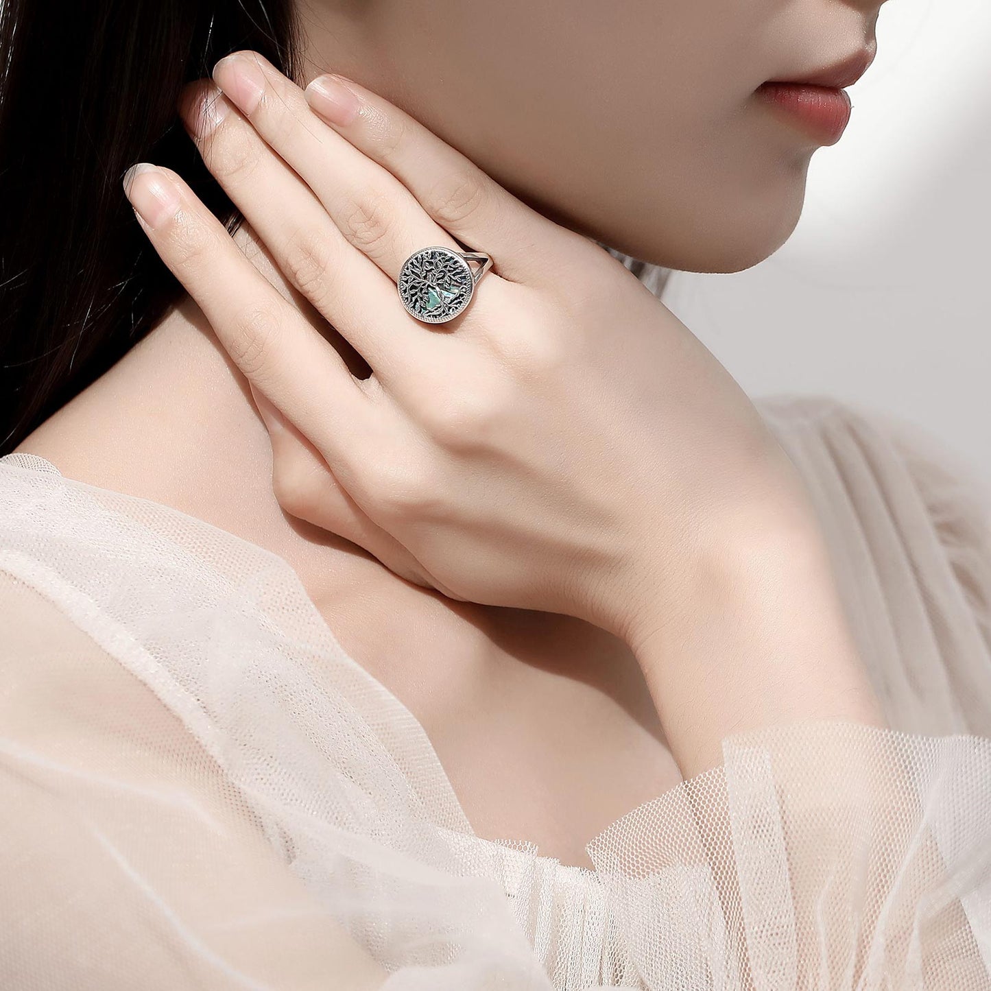Bague Ajustable "Arbre de Vie" en Nacre