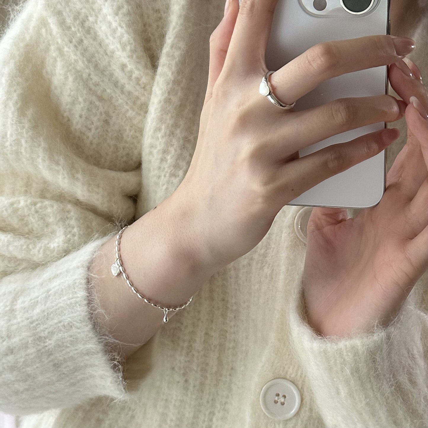 Bague Ajustable Coeur en Pierre de Lune