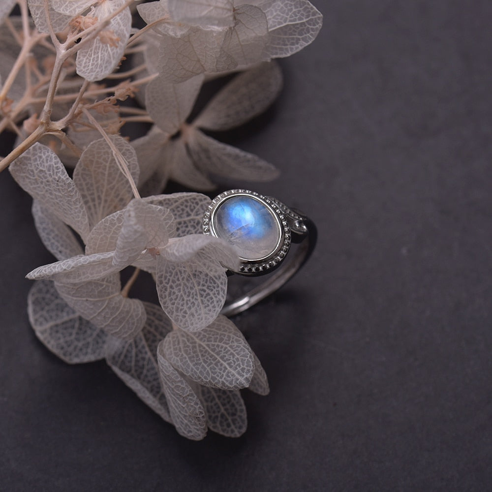 Bague Ajustable "Élégance" en Labradorite Blanche & Argent