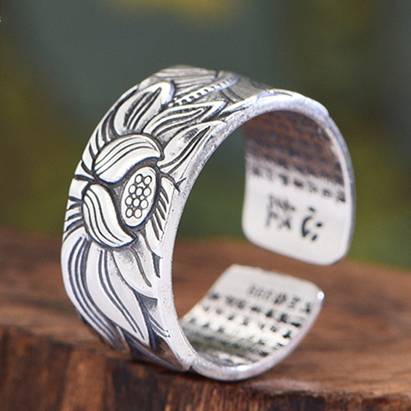 Anneau Ajustable "Fleur de Lotus" en Argent