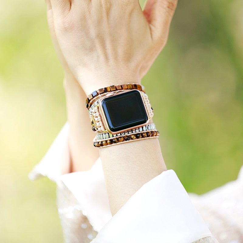 Bracelet Wrap Apple Watch Multi-Tours en Oeil de Tigre