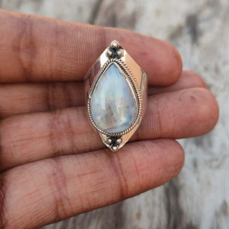 Bague de guérison Pierre de lune en forme de goutte d’eau Vintage