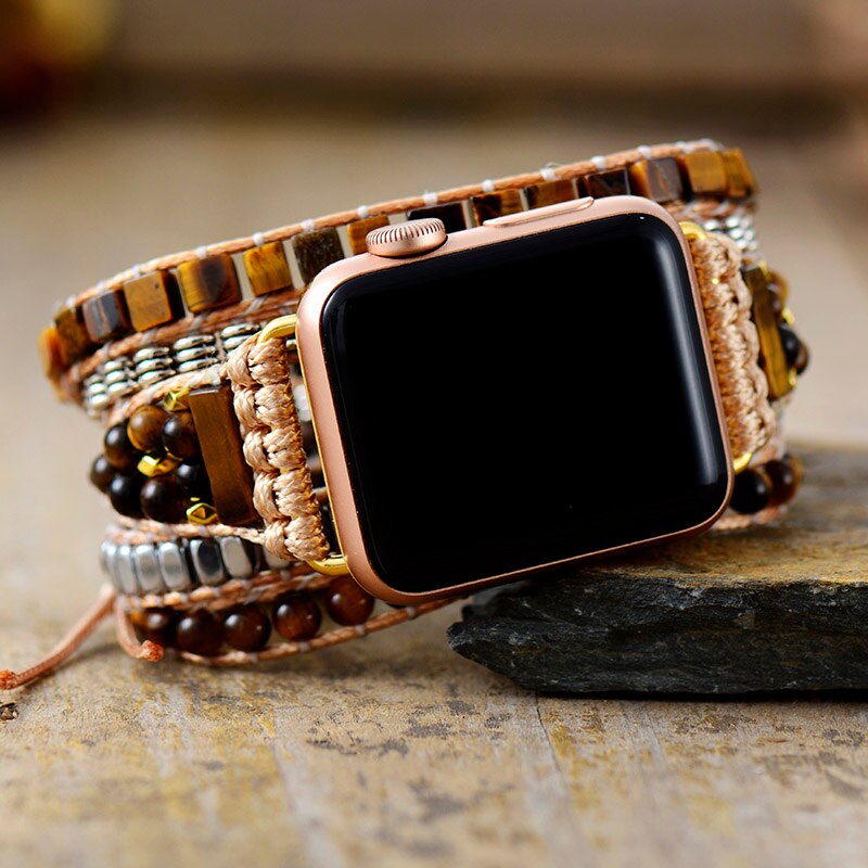 Bracelet Wrap Apple Watch Multi-Tours en Oeil de Tigre