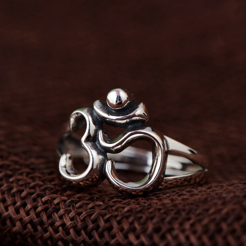 Bague Ajustable "Om" en Argent