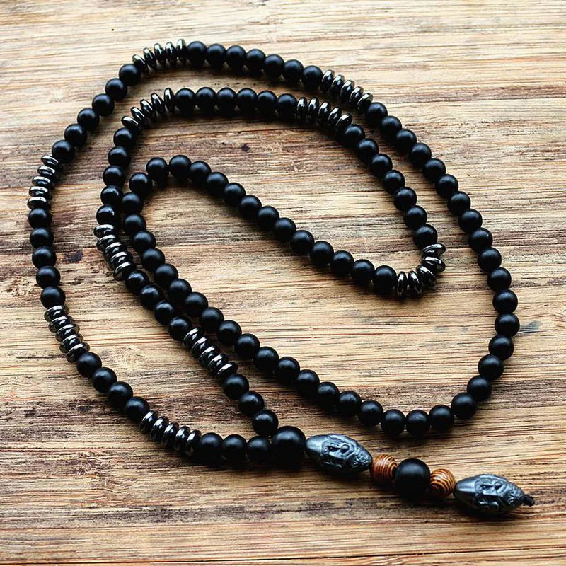 Collier masculin « Vitalité, Energie et Protection » en hématite et pierres naturelles