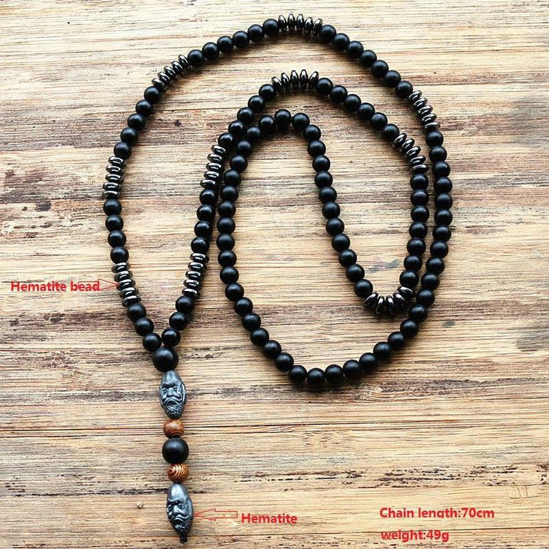 Collier masculin « Vitalité, Energie et Protection » en hématite et pierres naturelles