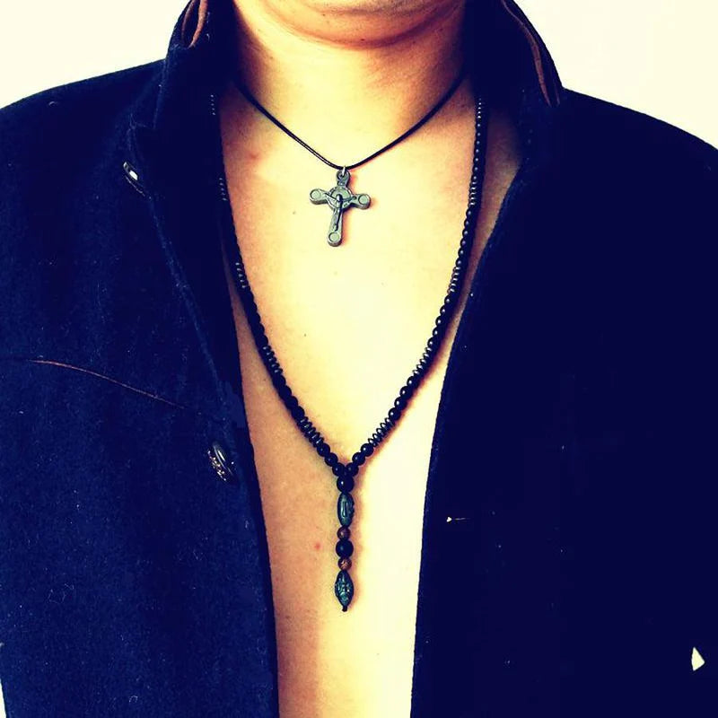 Collier masculin « Vitalité, Energie et Protection » en hématite et pierres naturelles