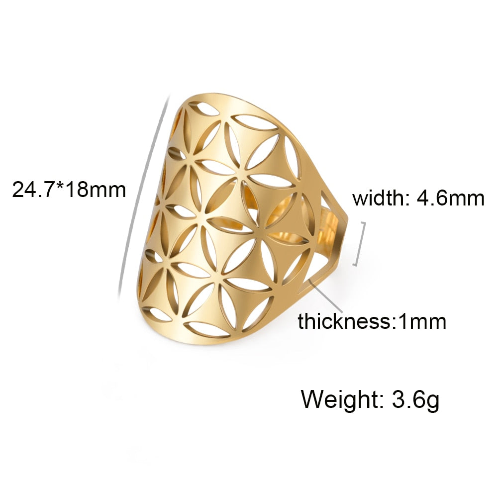 Skyrim Viking Flower of Life Ring Vintage Adjustable Stainless Steel Geometric Rings for Women Amulet Jewelry Gifts Wholesale