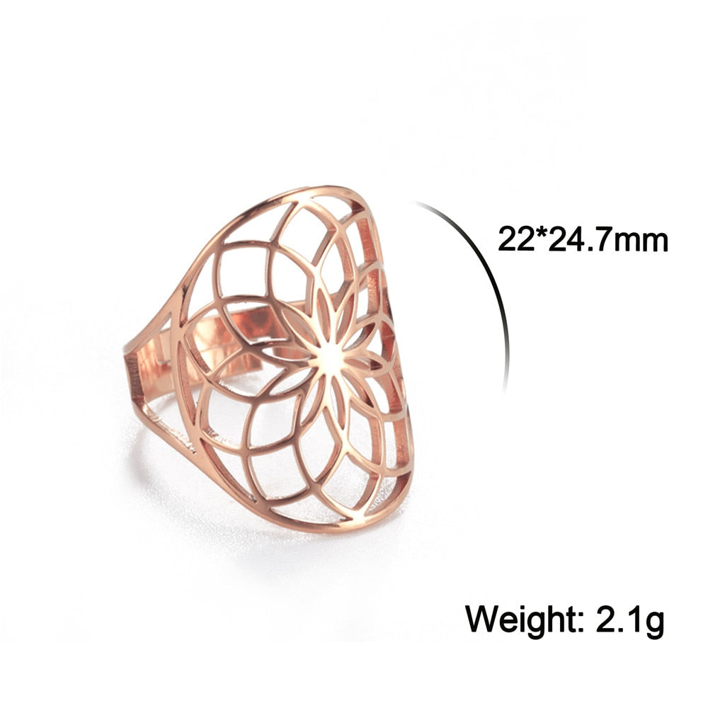 Skyrim Viking Flower of Life Ring Vintage Adjustable Stainless Steel Geometric Rings for Women Amulet Jewelry Gifts Wholesale