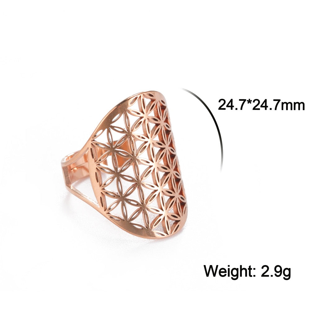 Skyrim Viking Flower of Life Ring Vintage Adjustable Stainless Steel Geometric Rings for Women Amulet Jewelry Gifts Wholesale