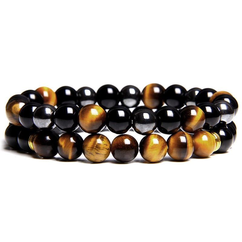 Duo de Bracelets "Protection" en Oeil de Tigre, Hématite & Onyx