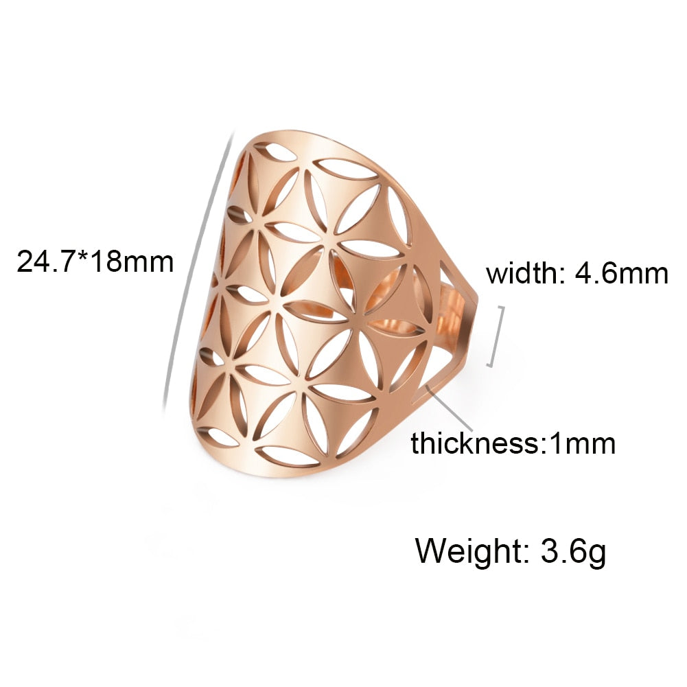 Skyrim Viking Flower of Life Ring Vintage Adjustable Stainless Steel Geometric Rings for Women Amulet Jewelry Gifts Wholesale