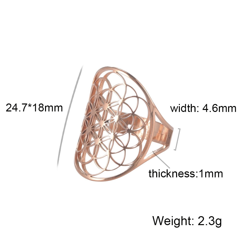 Skyrim Viking Flower of Life Ring Vintage Adjustable Stainless Steel Geometric Rings for Women Amulet Jewelry Gifts Wholesale