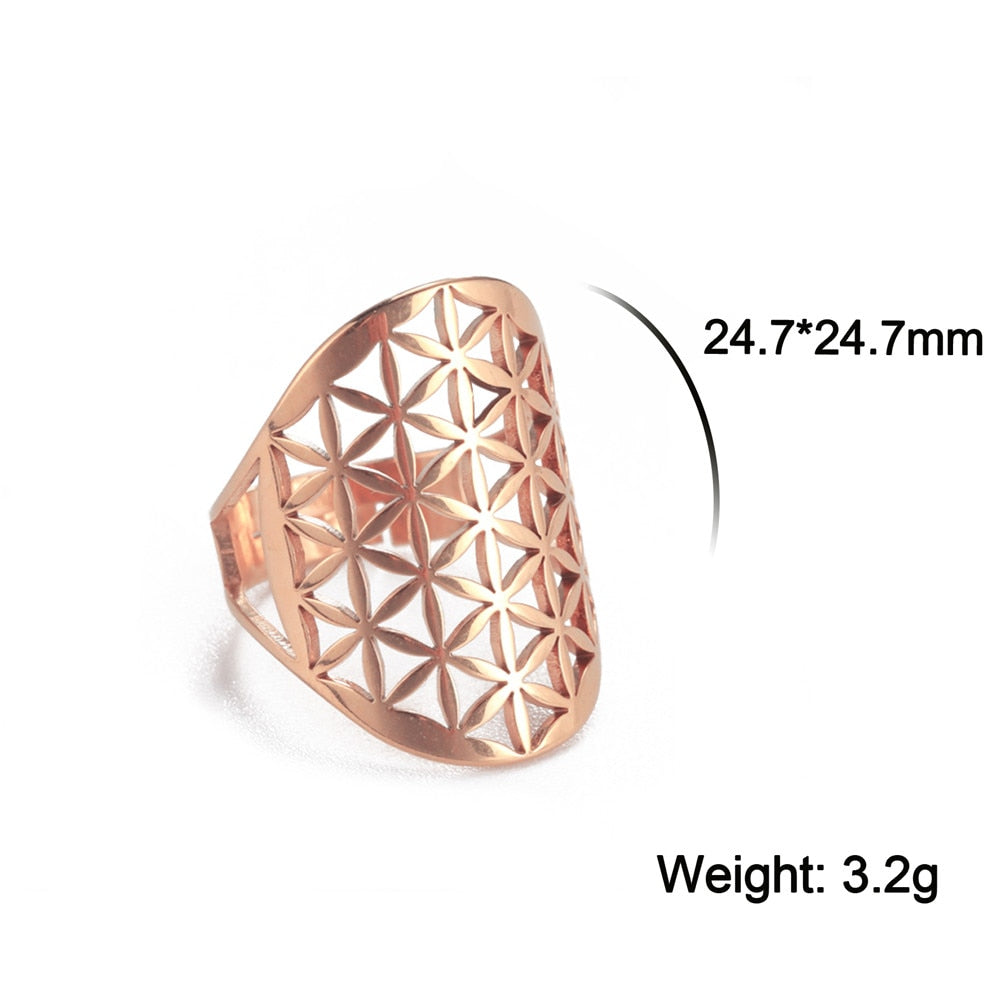 Skyrim Viking Flower of Life Ring Vintage Adjustable Stainless Steel Geometric Rings for Women Amulet Jewelry Gifts Wholesale