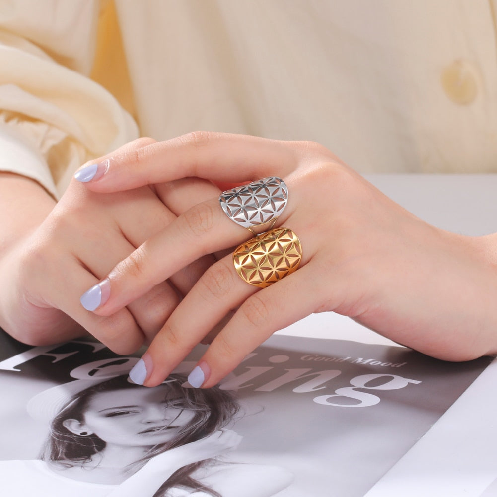 Skyrim Viking Flower of Life Ring Vintage Adjustable Stainless Steel Geometric Rings for Women Amulet Jewelry Gifts Wholesale