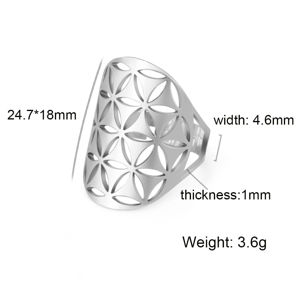 Skyrim Viking Flower of Life Ring Vintage Adjustable Stainless Steel Geometric Rings for Women Amulet Jewelry Gifts Wholesale