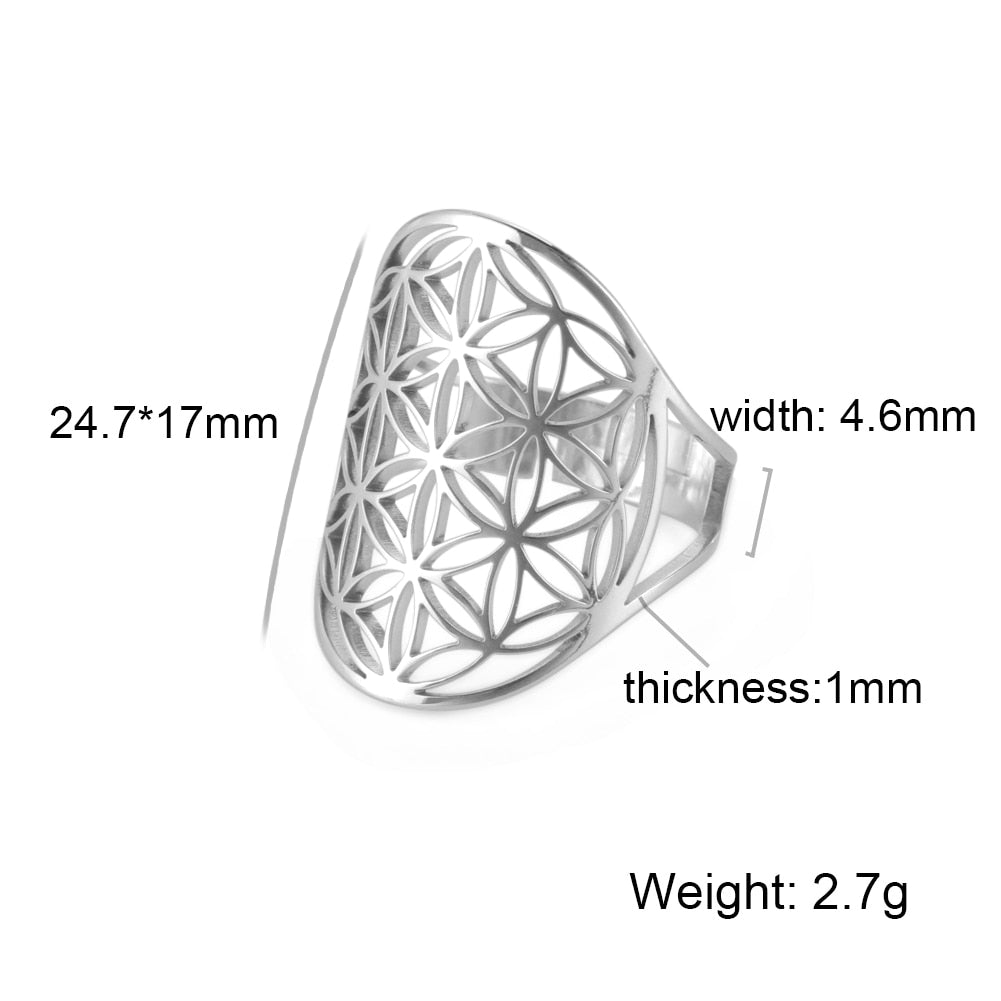 Skyrim Viking Flower of Life Ring Vintage Adjustable Stainless Steel Geometric Rings for Women Amulet Jewelry Gifts Wholesale
