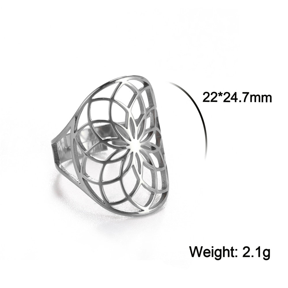 Skyrim Viking Flower of Life Ring Vintage Adjustable Stainless Steel Geometric Rings for Women Amulet Jewelry Gifts Wholesale