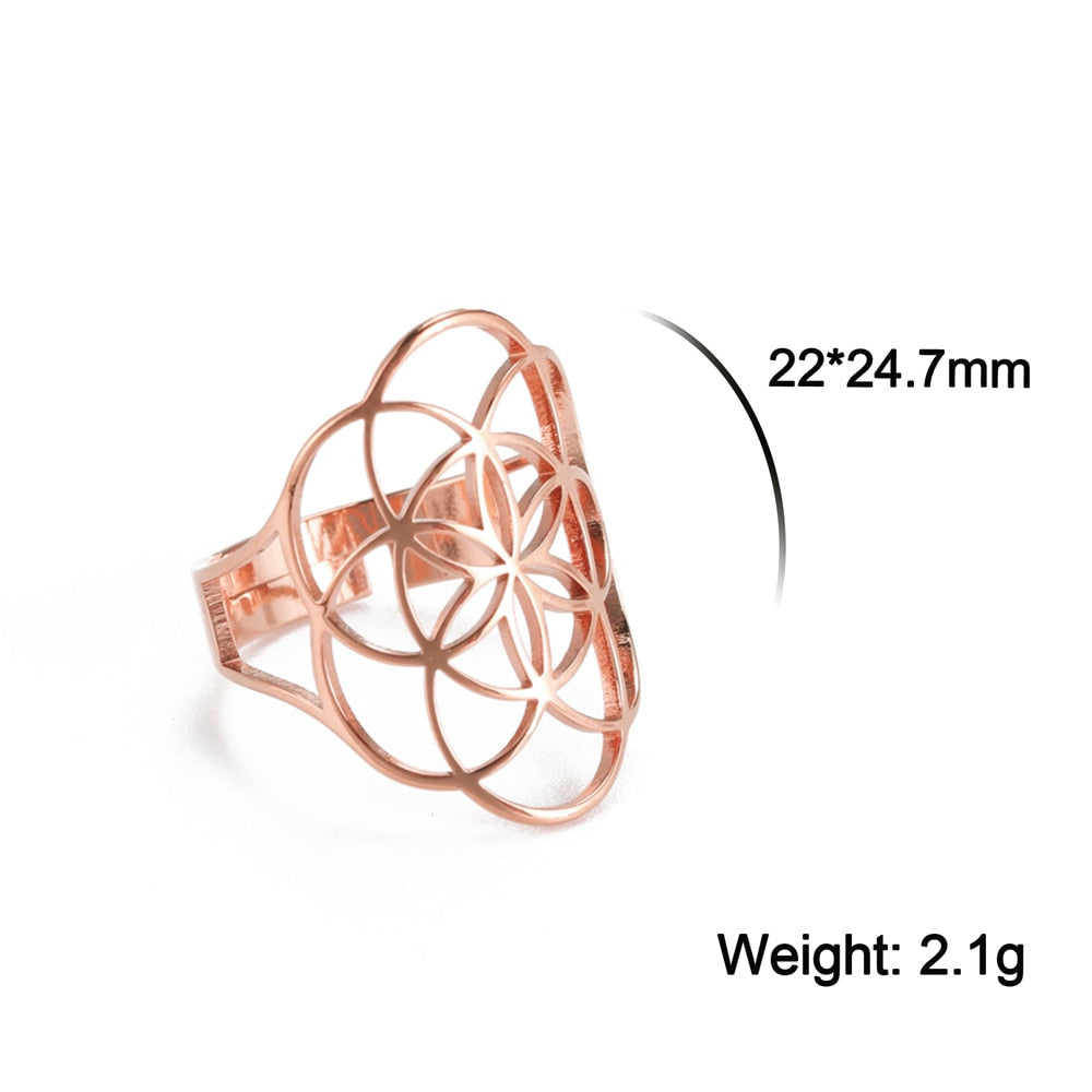 Skyrim Viking Flower of Life Ring Vintage Adjustable Stainless Steel Geometric Rings for Women Amulet Jewelry Gifts Wholesale